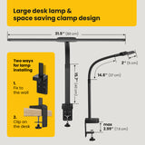 OTUS Architect LED Desk Lamp Clamp, 20W Super Bright, 31.5" Wide Task Table Light with Flexible Gooseneck