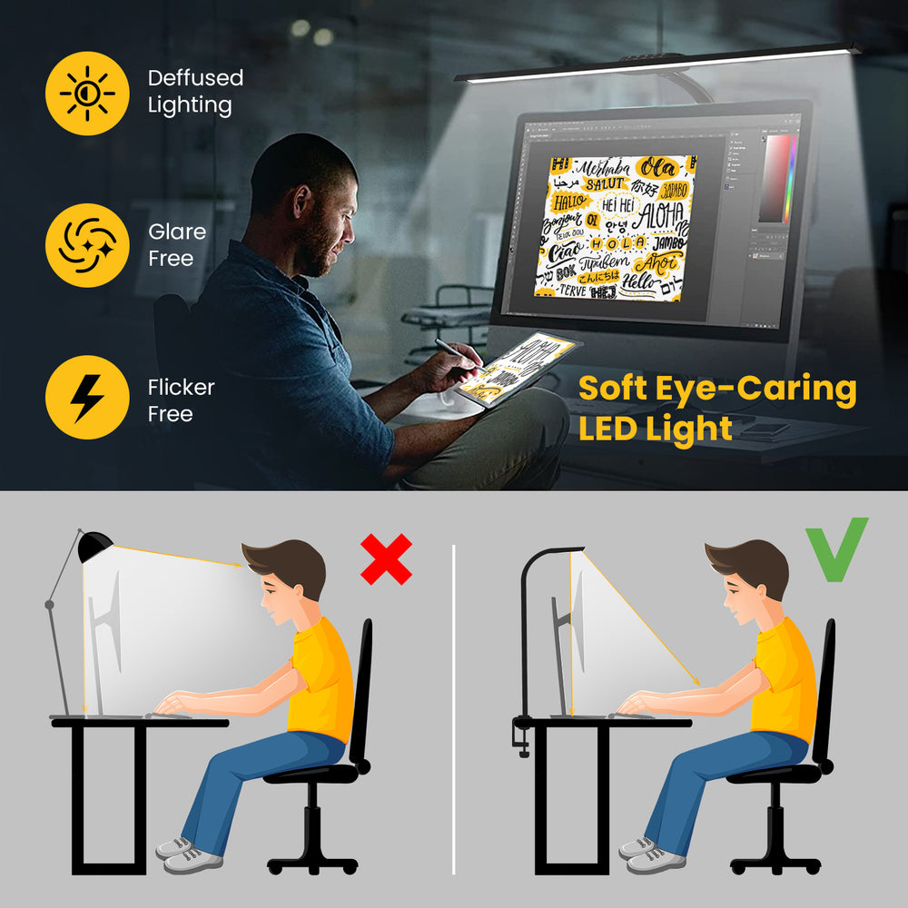 OTUS Desk Lamp Gesture Control, LED Architect Desk lamp for Home Office,  Adjustable Metal Swing Arm, Tall Task Light for Drafting or Bedside Table