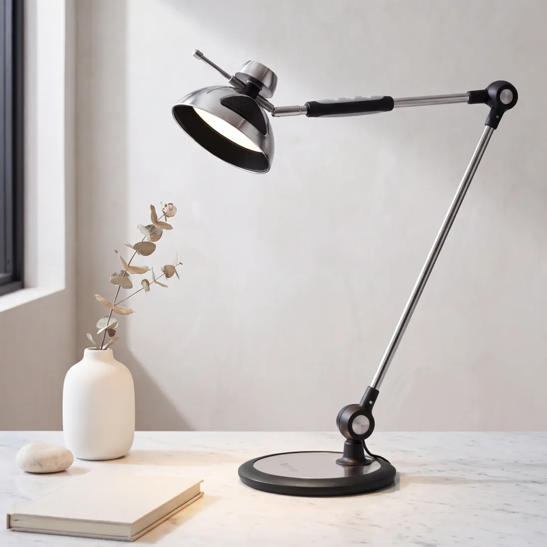OTUS Tall Architect Desk Lamp in Space Grey on a marble desk